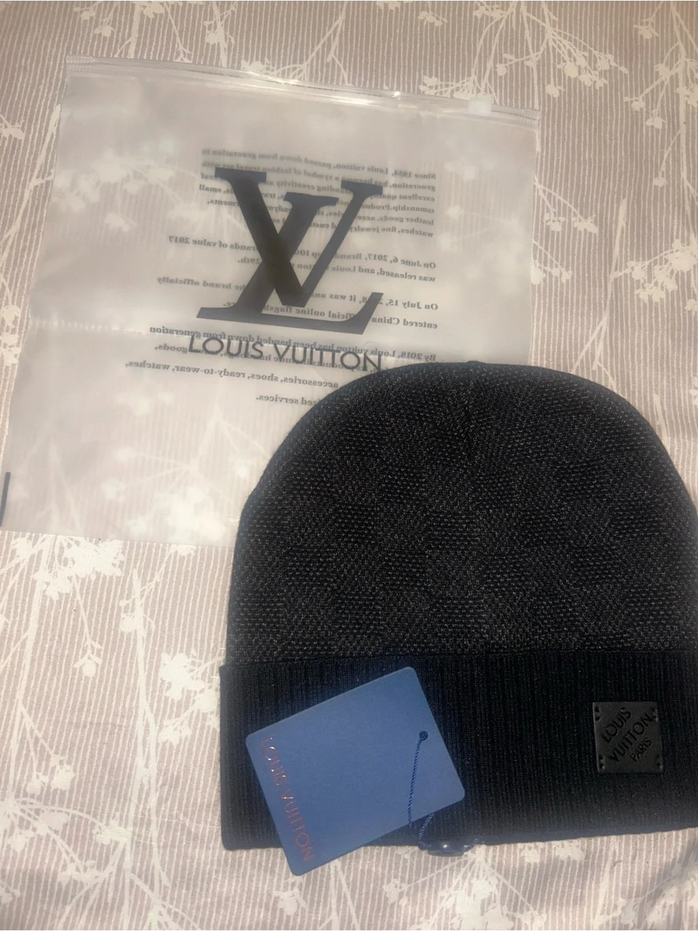 Louis Vuitton Black Knit Beanie with Logo Patch